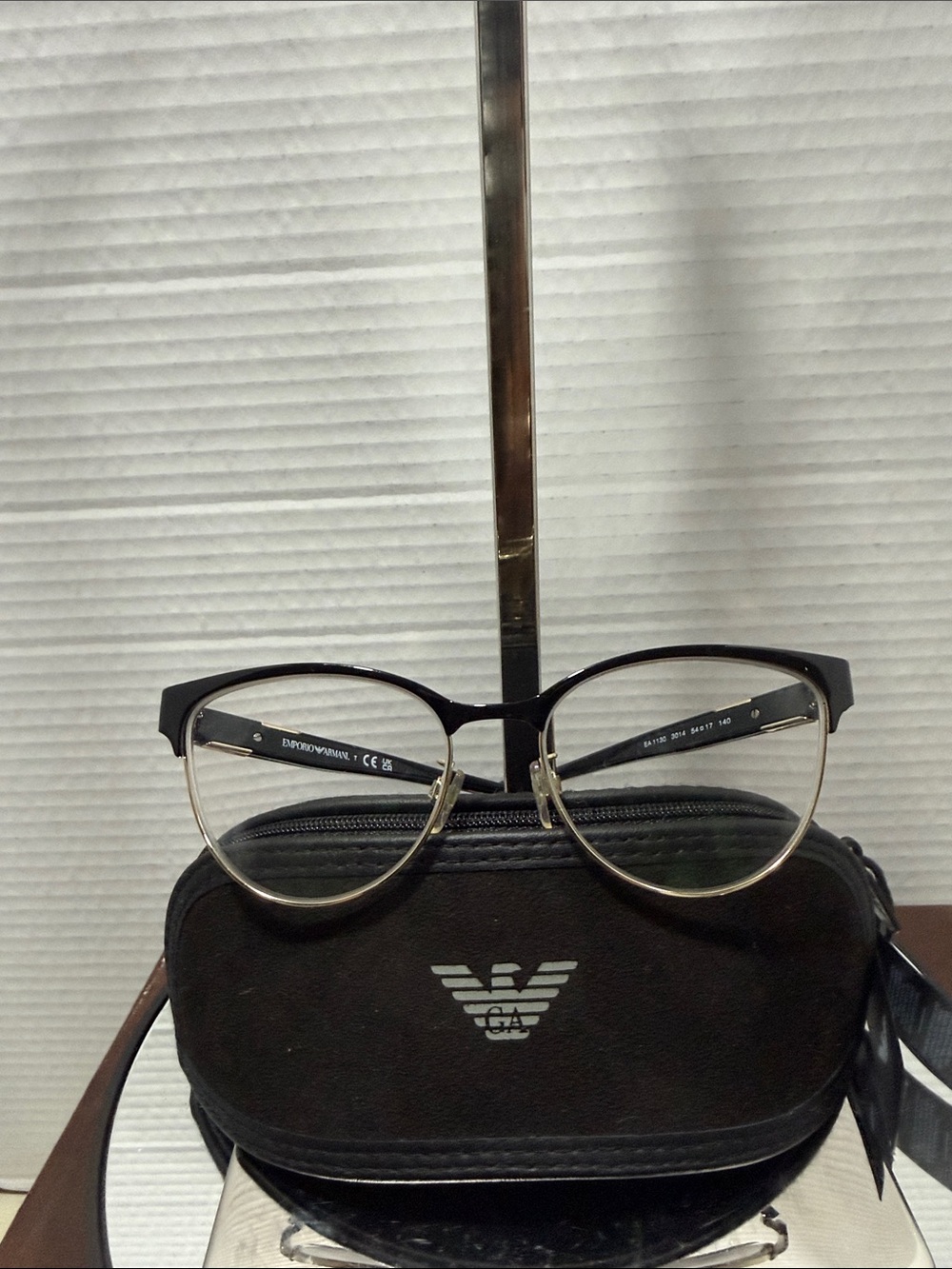 Emporio Armani Black and Gold Semi-Rim Cat-Eye Glasses w/New Case